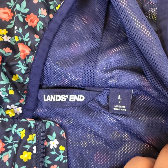 Lands End Kids Girls Floral Print Lightweight Hooded windbreaker Jacket Size 7 L - Picture 3 of 5